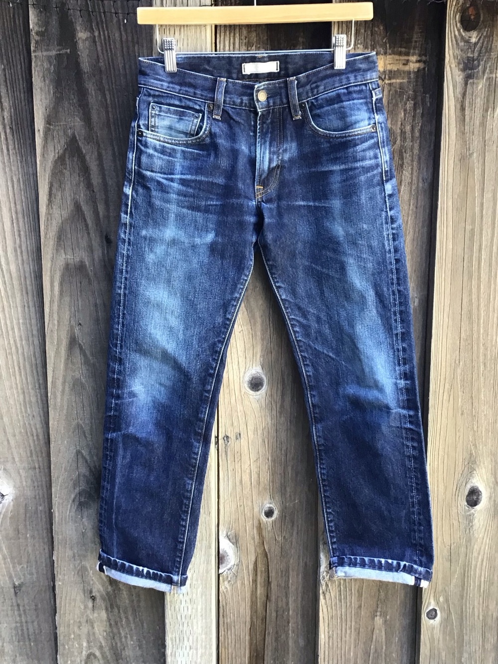 Uniqlo Selvedge Denim Jeans Mens 29x28 Dark Wash Tapered Cropped Japan Style